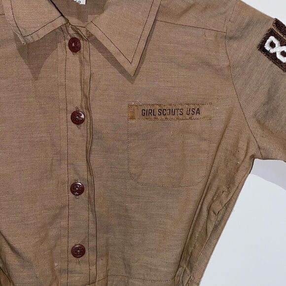 Girl Scouts of America Kid's Brown Belted Official Uniform Shirt Dress Size 7 - Picture 4 of 8